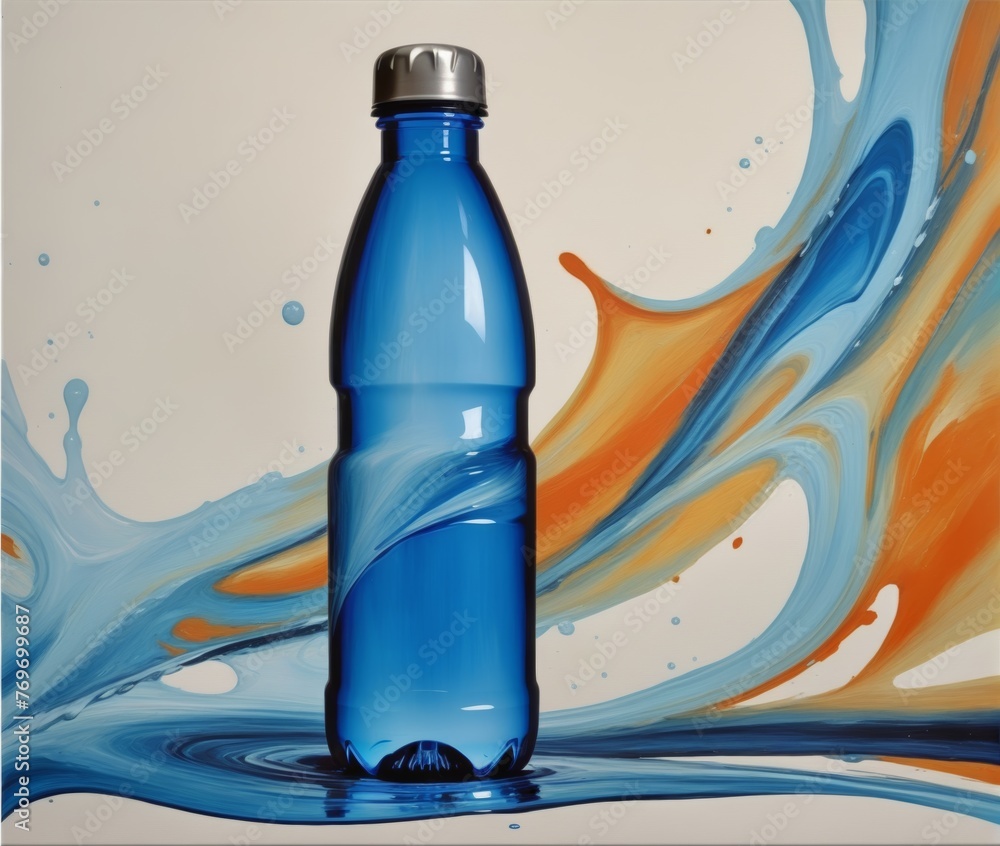 Abstract Water Bottle Painting Illustration: Contemporary Artwork Inspired by Hydration - obrazy, fototapety, plakaty 