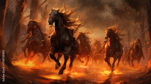 Illustration of An Army of Horses and Chariots of Fire from the Bible, a Supernatural Biblical Event © Michael_G