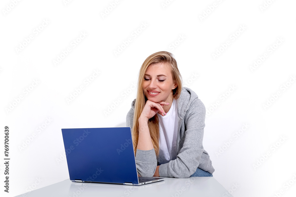 girl with laptop on white background girl with laptop on white background