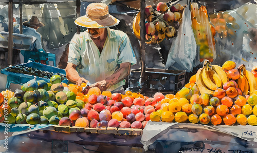 Fruit vendour Selling Fruits at the Market photo