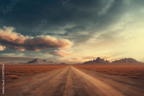 Highway road going into the distance. Sunset. © Kosvintseva