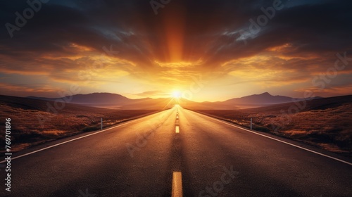 Highway road going into the distance. Sunset.