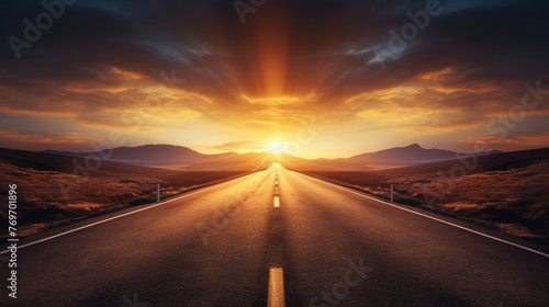 Highway road going into the distance. Sunset. © Kosvintseva