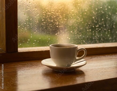 Xícara de café no balcão e janela 18