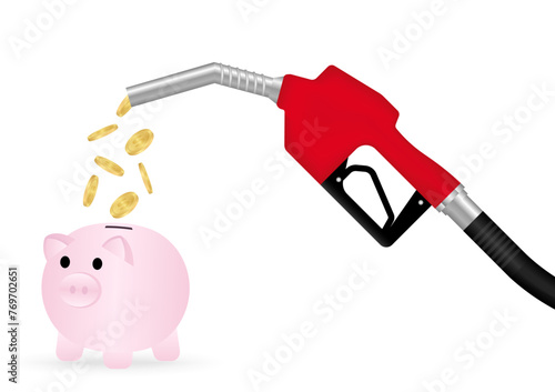 Gas Pump or Fuel Nozzle with Dollar Coins. Gas Station Concept. Vector Illustration Isolated on White Background. 