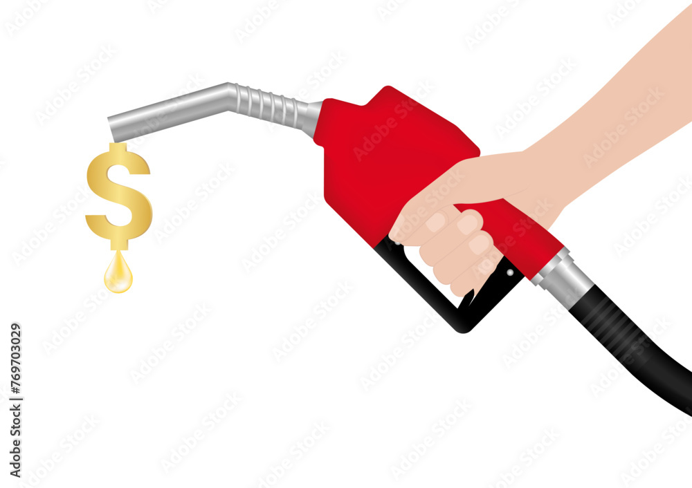 Gas Pump or Fuel Nozzle with Dollar Coins. Gas Station Concept. Vector Illustration Isolated on White Background. Gas Pump or Fuel Nozzle with Dollar Coins. Gas Station Concept. Vector Illustration Isolated on White Background.