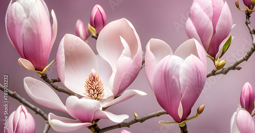 Beautiful pale pink and magenta magnolia flowers