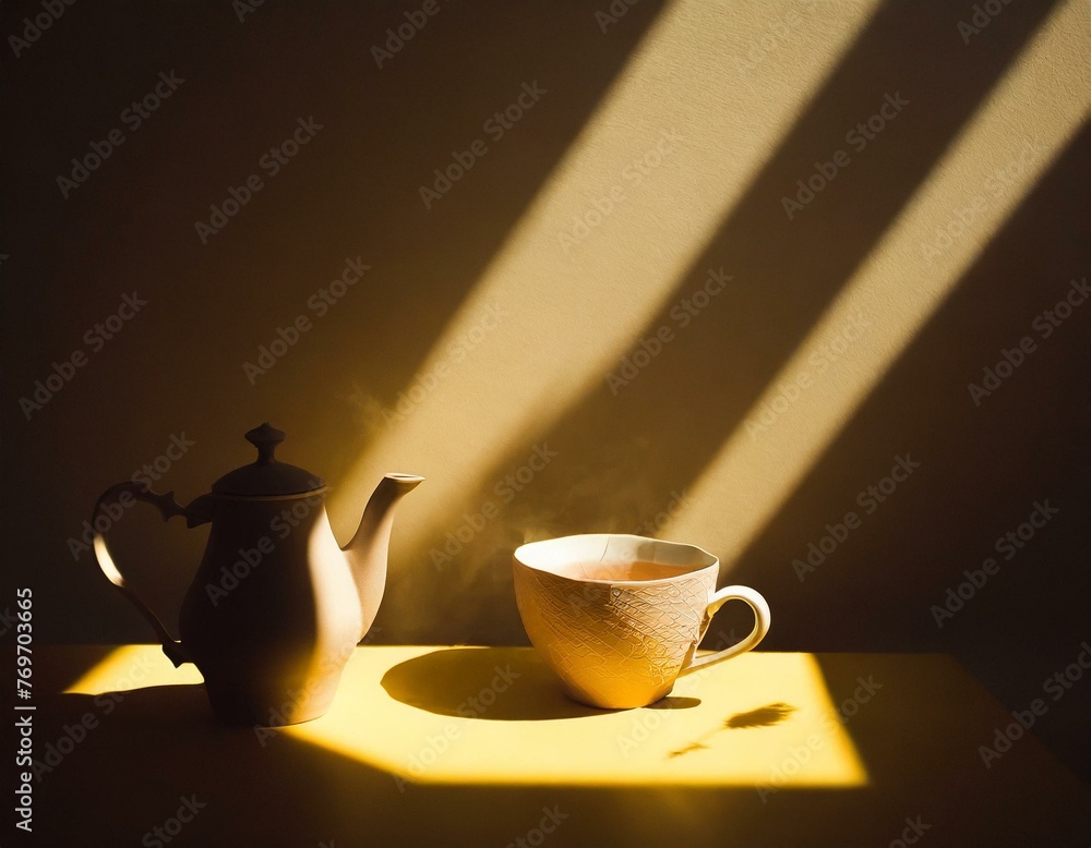 cup of tea and teapot - obrazy, fototapety, plakaty 