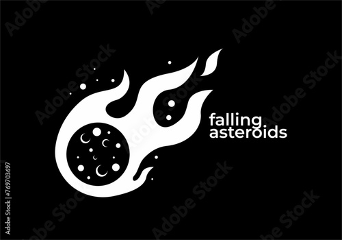 A falling and burning asteroid logo vector design in dark color