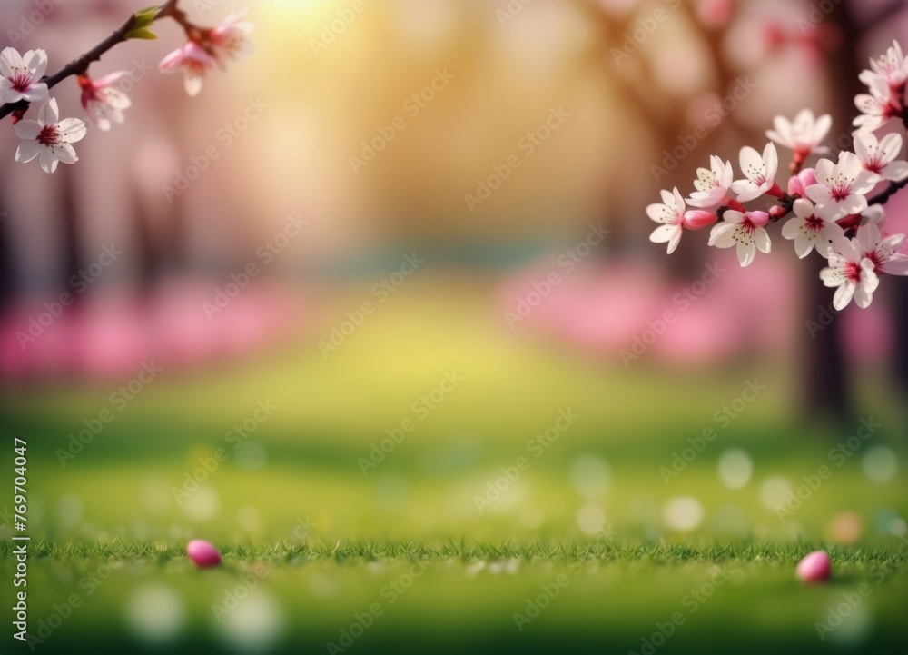 Dreamy Spring Landscape Illustration: Blurry Background of Nature's Renewal Dreamy Spring Landscape Illustration: Blurry Background of Nature's Renewal