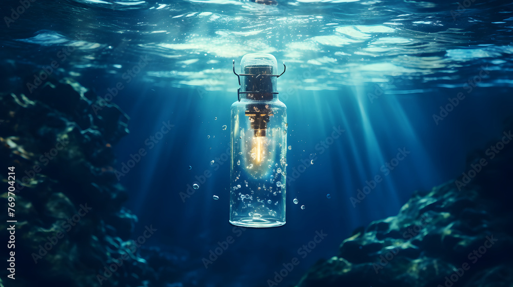Message in a Bottle sea icon 3d - obrazy, fototapety, plakaty 