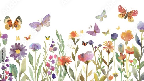 A garden party watercolor wall decal with bugs and butterflies, and Buzzing with Excitement for Your Birthday in playful text