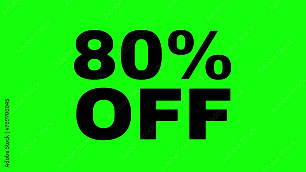 4K 80% flat crisp simple black animated letters, new price, black Friday, shopping, eighty percent off, Animation Video, motion graphics, green screen chroma key. 4K 80% flat crisp simple black animated letters, new price, black Friday, shopping, eighty percent off, Animation Video, motion graphics, green screen chroma key.