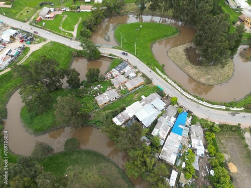 Fototapeta Naklejka Na Ścianę i Meble -  Aerial view of Frio River in Chia, Cundinamarca, Colombia.