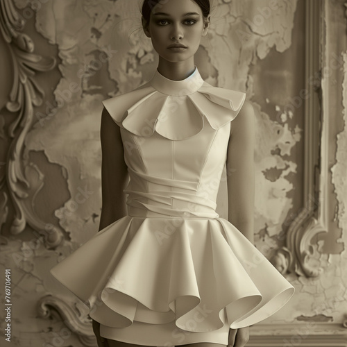 Model in cream Peplum Dress photo