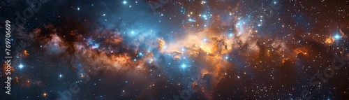 Glowing constellations illuminate the vast expanse of the cosmos. Cosmic panorama filled with celestial beauty and wonder. Glimpse of infinity.