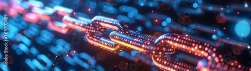 An up-close view of a digitally rendered blockchain animation, showcasing the seamless execution of smart contracts. © tonstock
