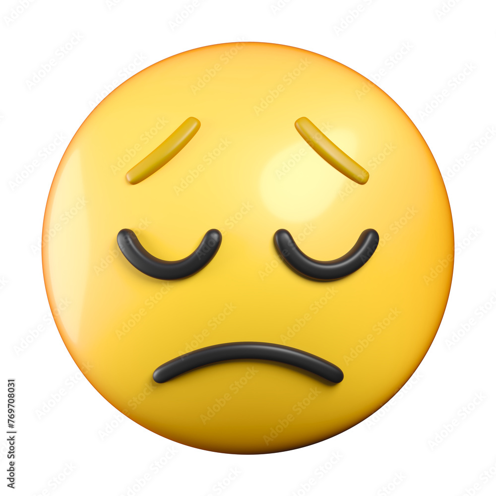 Pensive Face emoji, remorseful face emoticon 3d rendering Pensive Face emoji, remorseful face emoticon 3d rendering