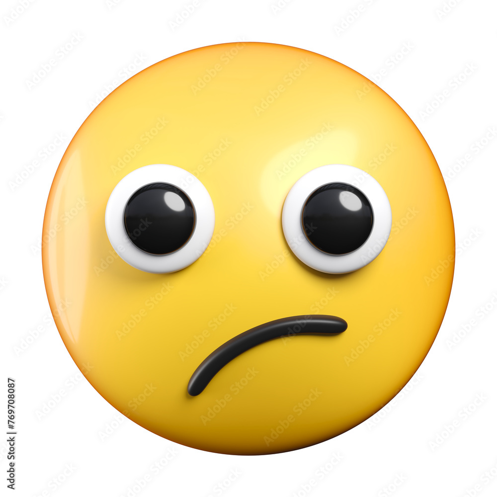 Confused Face emoji, face with open eyes and a skewed frown emoticon 3d rendering Confused Face emoji, face with open eyes and a skewed frown emoticon 3d rendering
