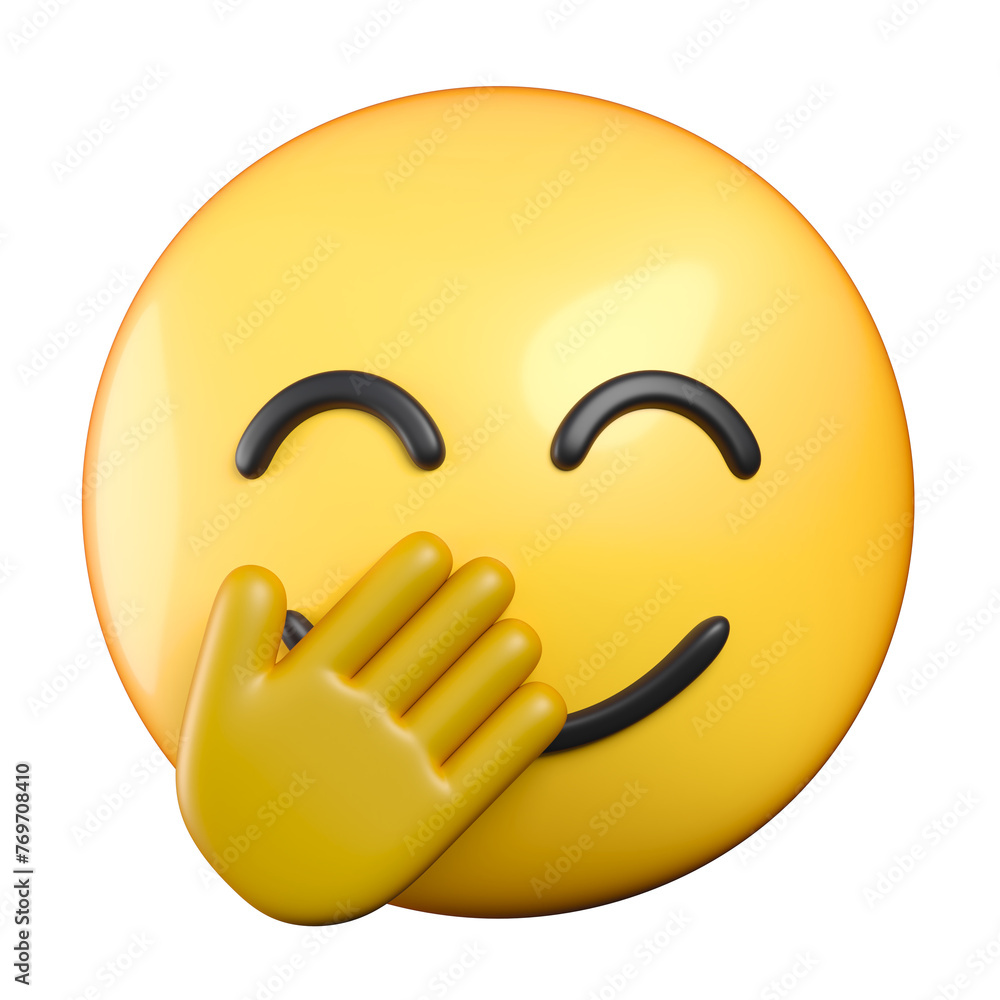 Smiling Face with Hand Over Mouth emoticon, a face with a hand covering its mouth, emoticon 3d rendering Smiling Face with Hand Over Mouth emoticon, a face with a hand covering its mouth, emoticon 3d rendering