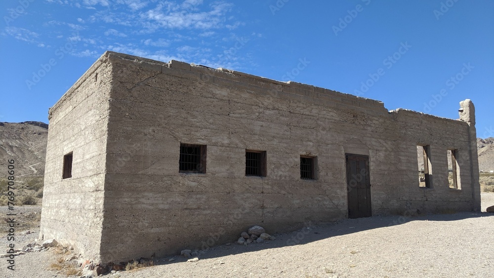 Old jail building in Rhyolite, Nevada, USA.