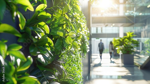 People walking on green office space, motion blur effect, environment concept   © DELstudio