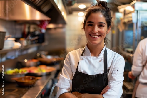 Smiling female chef with folded arms