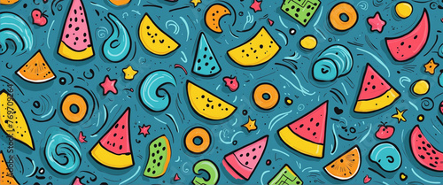 Fun colorful line doodle pattern. Creative minimalist style art background for children or trendy design with basic shapes. Simple childish scribble backdrop. colorful background