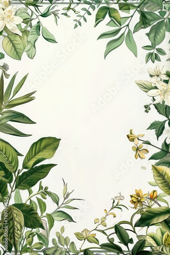 a white background with leaves borders with copy space  graphic design element