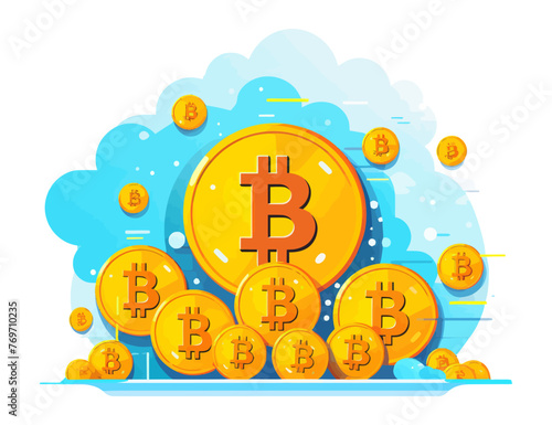 A collection of bitcoins arranged in a pile on a flat surface.