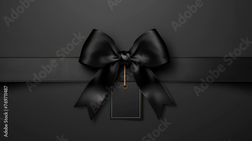 Decorative horizontal black ribbon with bow and sale, generative Ai