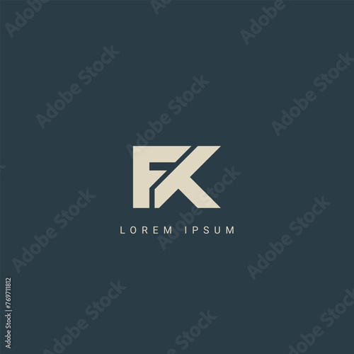 Minimal creative initial based FK logo and KF logo. Letter FK KF creative elegant monogram white color on black backgroun
