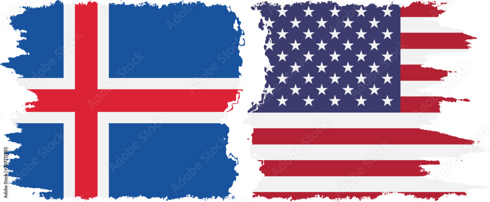 USA and Iceland grunge flags connection vector USA and Iceland grunge flags connection vector
