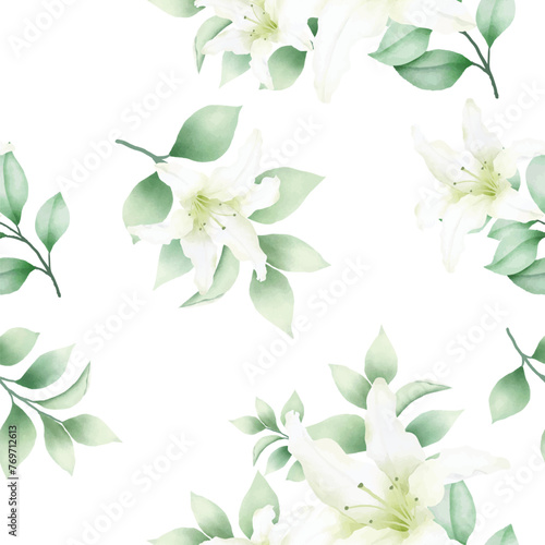 seamless pattern flower lily watercolor
