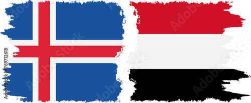 Yemen and Iceland grunge flags connection vector