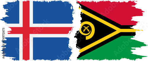 Vanuatu and Iceland grunge flags connection vector
