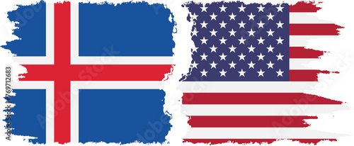 USA and Iceland grunge flags connection vector