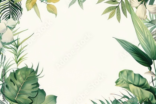 a white background with leaves borders with copy space  graphic design element