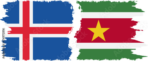 Suriname and Iceland grunge flags connection vector