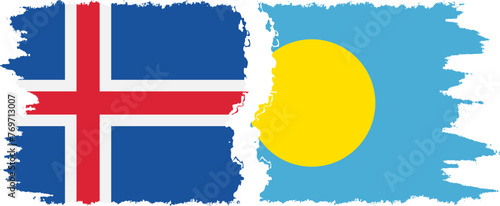 Palau and Iceland grunge flags connection vector