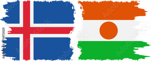 Niger and Iceland grunge flags connection vector