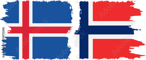 Norway and Iceland grunge flags connection vector