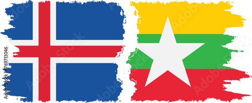 Myanmar and Iceland grunge flags connection vector