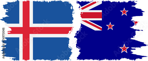 New Zealand and Iceland grunge flags connection vector