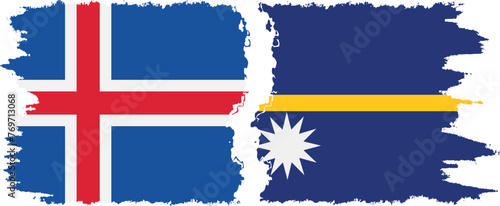 Nauru and Iceland grunge flags connection vector