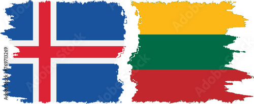 Lithuania and Iceland grunge flags connection vector
