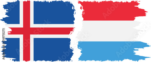 Luxembourg and Iceland grunge flags connection vector
