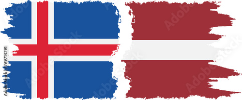 Latvia and Iceland grunge flags connection vector