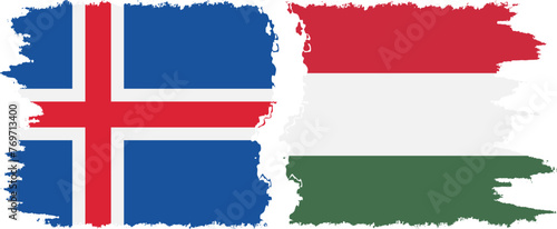 Hungary and Iceland grunge flags connection vector