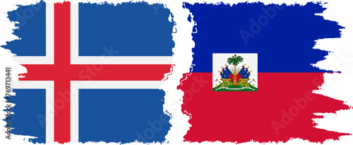 Haiti and Iceland grunge flags connection vector